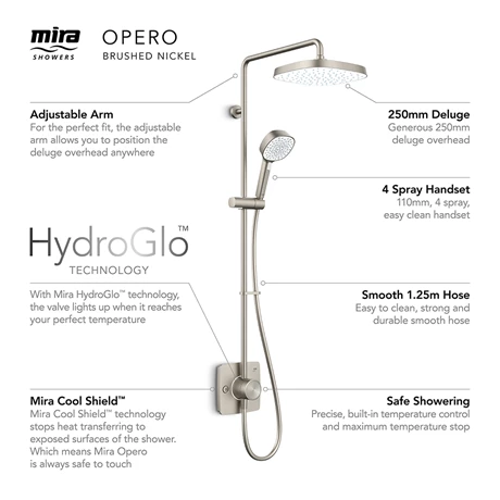 Mira Opero Dual Brushed Nickel Thermostatic Mixer Shower - 1.1944.005 - Image 2
