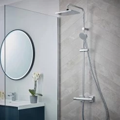 Hansgrohe Vernis Shape EcoSmart Showerpipe 230 Thermostatic Shower Mixer - Chrome - 26097000