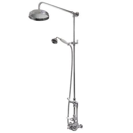 Hudson Reed Twin Shower Valve with Victorian Grand Rigid Riser Kit - Chrome - Image 2