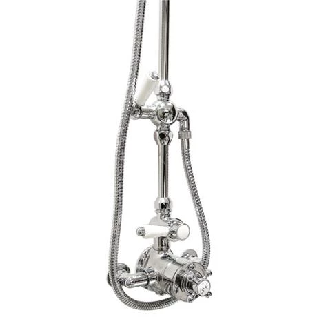 Hudson Reed Twin Shower Valve with Victorian Grand Rigid Riser Kit - Chrome - Image 3
