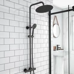 Arezzo Modern Round Thermostatic Shower (300mm Head - Matt Black)