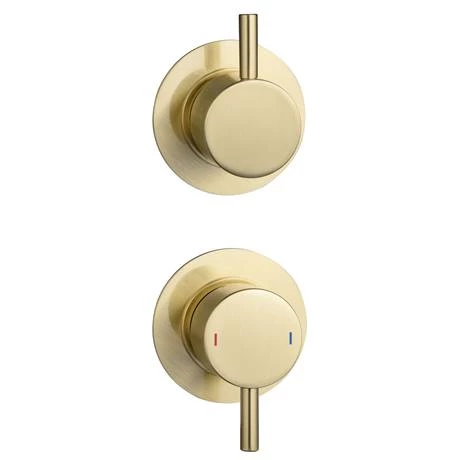 Arezzo Brushed Brass Concealed Individual Diverter + Thermostatic Control Valve with Handset + Ceiling Mounted Shower Head - Image 2