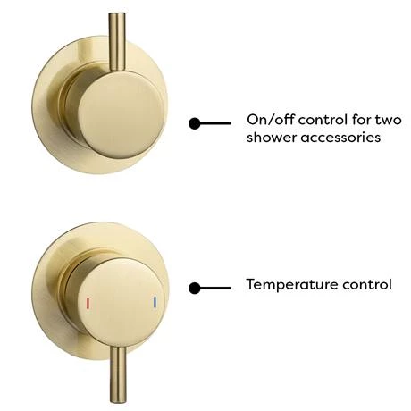 Arezzo Brushed Brass Concealed Individual Diverter + Thermostatic Control Valve with Handset + Ceiling Mounted Shower Head - Image 5