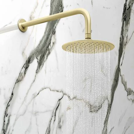 Arezzo Brushed Brass Concealed Individual Diverter + Thermostatic Control Valve with Handset + Wall Mounted Shower Head - Image 2