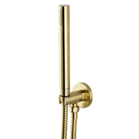 Arezzo Brushed Brass Concealed Individual Diverter + Thermostatic Control Valve with Handset + Wall Mounted Shower Head - Image 4