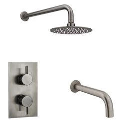 Arezzo Gunmetal Grey Shower Set (Fixed Round Shower Head + Bath Spout)