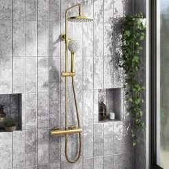 Arezzo Round Thermostatic Shower - Brushed Brass