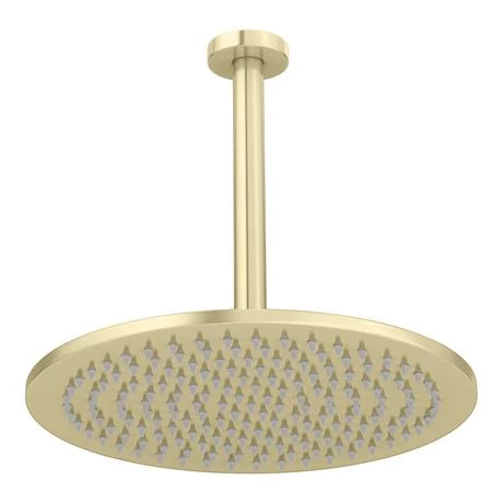 Arezzo Brushed Brass Round Thermostatic Shower Pack with 300mm Ceiling Mounted Head + Handset - Image 3