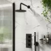 Arezzo Fluted Matt Black Round Thermostatic Shower Pack with Head + Handset