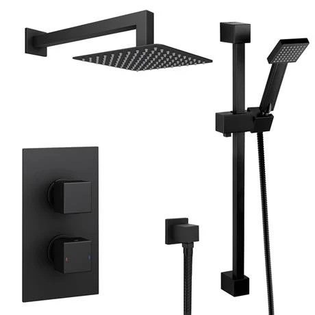 Arezzo Matt Black Square Thermostatic Shower Pack incl. Wall Mounted Head + Slider Rail Kit - Image 6