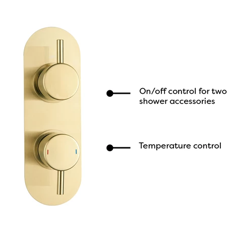 Arezzo Brushed Brass Round Shower System w. Diverter, Fixed Head + 4 Body Jets (Oval Backplate) - Image 3