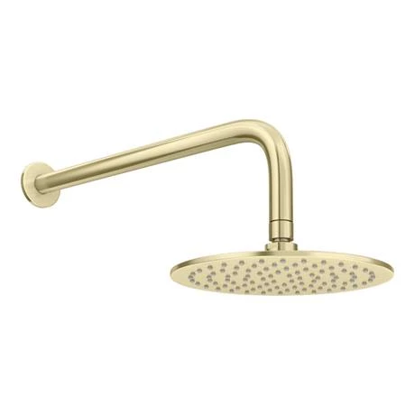 Arezzo Brushed Brass Round Concealed Triple Shower Valve with Fixed Head + 4 Body Jets - Image 3