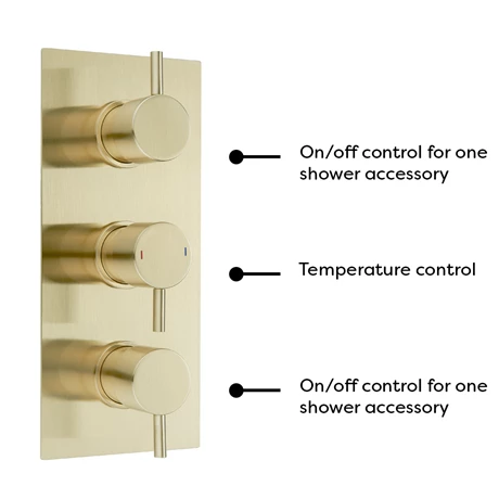 Arezzo Brushed Brass Round Concealed Triple Shower Valve with Fixed Head + 4 Body Jets - Image 5