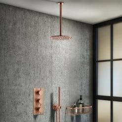 Arezzo Rose Gold Round Thermostatic Shower Pack with Ceiling Mounted Head + Handset