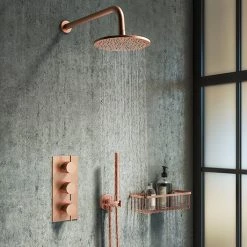 Arezzo Rose Gold Round Thermostatic Shower Pack with Wall Mounted Head + Handset