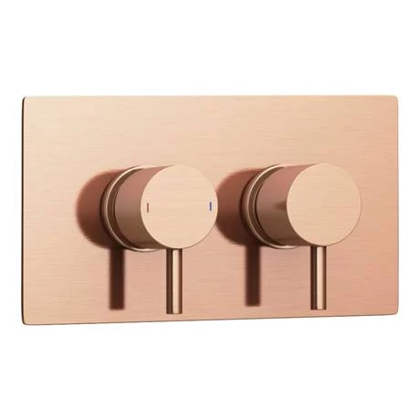 Arezzo Rose Gold Round Shower System (Twin Valve with Diverter, Wall Mounted Head + Handset) - Image 4