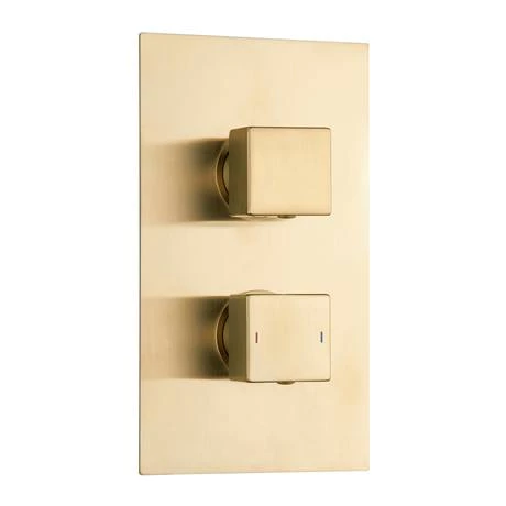 Arezzo Brushed Brass Square Shower System (Twin Valve with Diverter, Wall Mounted Head + Handset) - Image 2