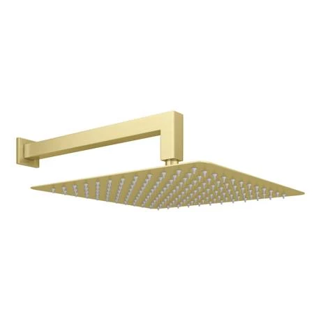 Arezzo Brushed Brass Square Shower System (Twin Valve with Diverter, Wall Mounted Head + Handset) - Image 5