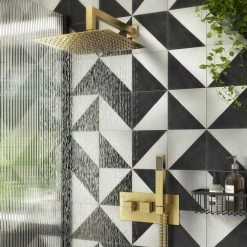 Arezzo Brushed Brass Square Shower System (300mm Fixed Head, Handset + Integrated Parking Bracket)