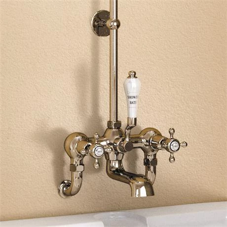 Burlington Birkenhead Wall Mounted Bath Shower Mixer w Rigid Riser, Straight Arm & 6" Rose - Image 2