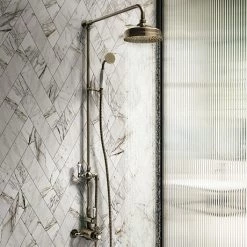 Chatsworth 1928 Antique Brass Exposed Valve incl. Rigid Riser Kit, Diverter, 8" Rose + Handset