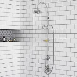 Chatsworth 1928 Traditional Exposed Valve Inc. Deluxe Arching Riser Kit, Diverter, 8" Rose + Handset