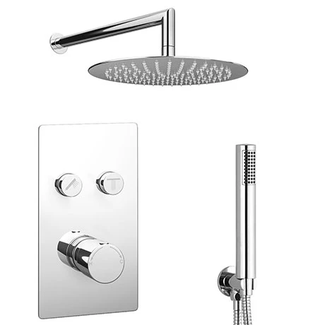 Cruze Round Push-Button Shower Valve Pack with Handset + Rainfall Shower Head