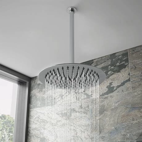 Cruze Round Push-Button Ceiling Mounted Shower Pack (with Handset + Rainfall Shower Head - Image 2