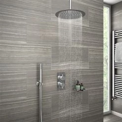 Cruze Twin Shower Valve inc. Outlet Elbow, Handset & Ultra Thin Head with Vertical Arm