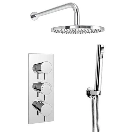 Cruze Round Triple Thermostatic Valve with Round Shower Head + Handset - Image 2