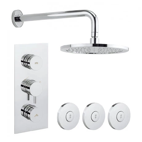 Crosswater - Dial Kai Lever 2 Control Shower Valve with 3 Body Jets, Fixed Head & Arm