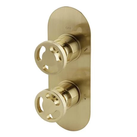 Arezzo Brushed Brass Industrial Style Shower System with Concealed Valve, Head + Handset - Image 2