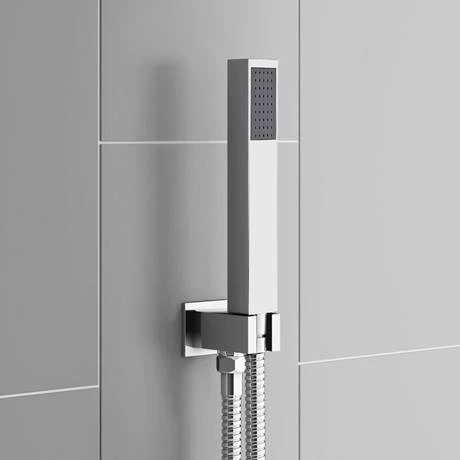 Milan Square Push-Button Shower Valve Pack with Handset + Rainfall Shower Head - Image 2