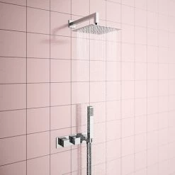 Milan Square Shower System (200mm Fixed Head, Handset + Integrated Parking Bracket)
