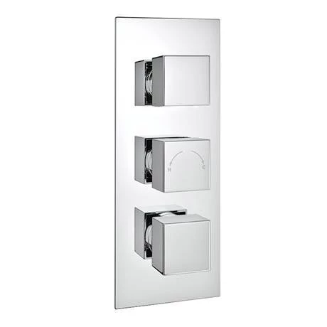 Milan Square Concealed Triple Shower Valve with Fixed Head & 4 Body Jets - Chrome - Image 2