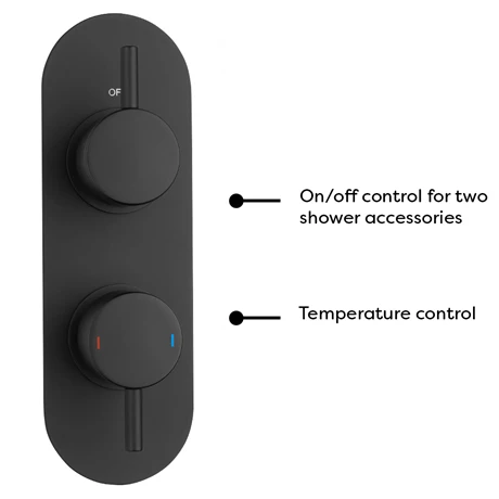 Arezzo Matt Black Round Thermostatic Shower Pack with Head + Handset (Oval Backplate) - Image 2