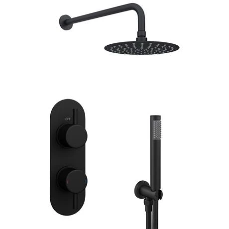 Arezzo Matt Black Round Thermostatic Shower Pack with Head + Handset (Oval Backplate) - Image 5
