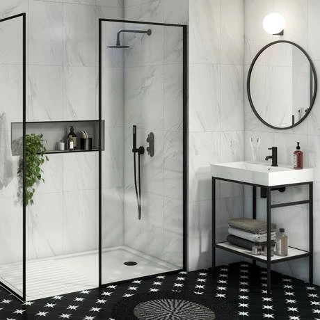 Arezzo Matt Black Round Thermostatic Shower Pack with Head + Handset (Oval Backplate) - Image 6