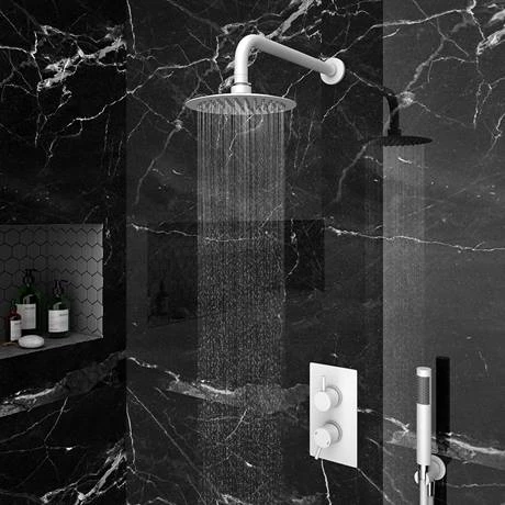 Arezzo Matt White Round Thermostatic Shower Pack with Head + Handset - Image 6