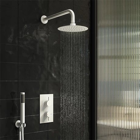 Arezzo Matt White Round Thermostatic Shower Pack with Head + Handset