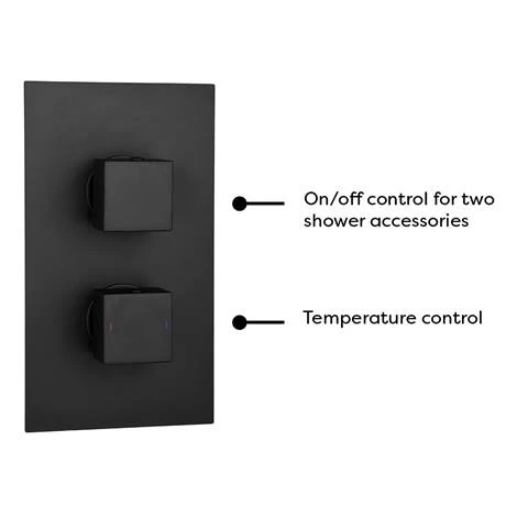 Arezzo Matt Black Square Thermostatic Shower Pack incl. Wall Mounted Head + Slider Rail Kit - Image 3