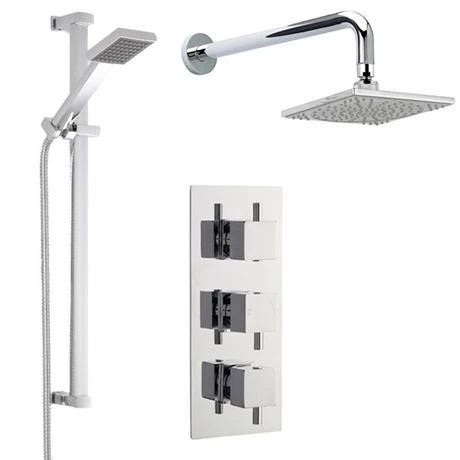 Modern Concealed Shower Valve w/ Slide Rail Kit & Wall Mounted Fixed Head