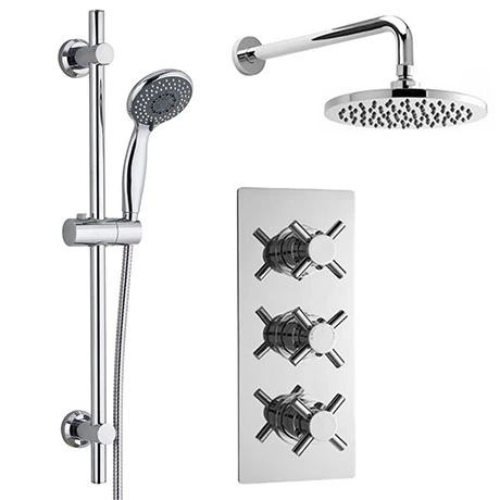 Minimalist Concealed Shower Valve w/ Slide Rail Kit & Wall Mounted Fixed Head