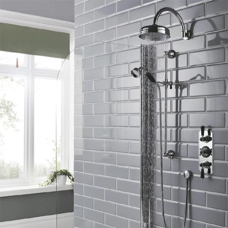 Hudson Reed Topaz Black Triple Concealed Shower with Slide Rail Kit & Fixed Head