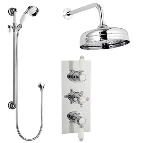 Traditional Concealed Shower Valve w. Slide Rail Kit & Wall Mounted Fixed Head