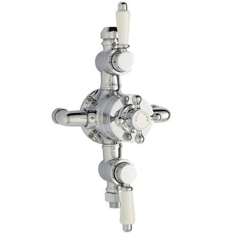 Nuie Traditional Exposed Thermostatic Triple Shower Valve inc. Riser, 4" Rose & Slide Rail Kit - Image 2