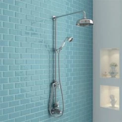 Traditional Twin Exposed Shower Package with Valve + Victorian Grand Rigid Riser Kit
