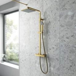 Venice Cubo Brushed Brass Modern Thermostatic Shower